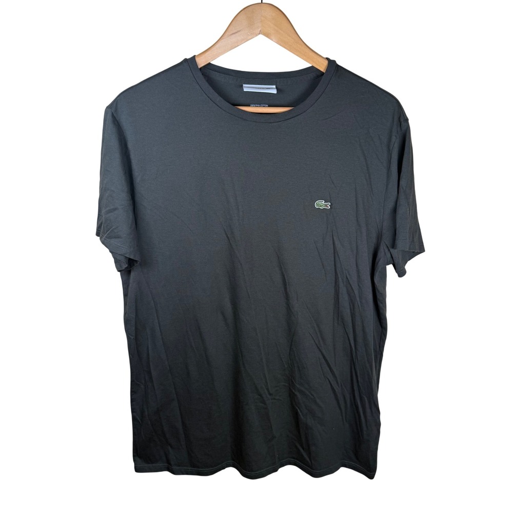 Lacoste Men's Short Sleeve Crew Tee in Charcoal with Green Croc Logo